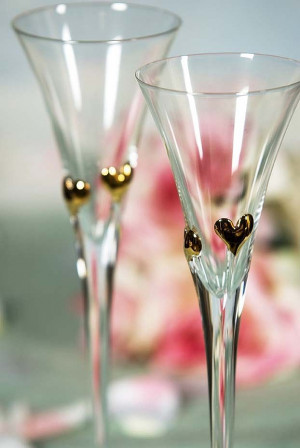 Gold Crystal Elegance Heart Wedding Toasting Glasses