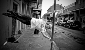Richard Hanley doing a human flag in the French Quarter