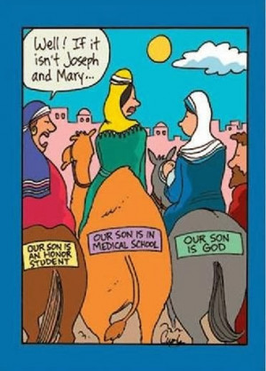 Funny Bible Joke Cartoon Picture - Joseph and Mary camel - Well, if it ...
