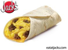 Sausage, egg and cheese breakfast wrap #breakfast #eatatjacks More