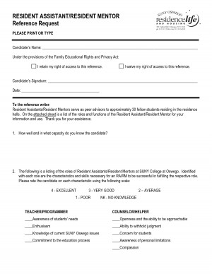 Resident Assistant Reference Form picture