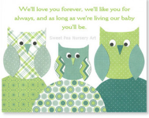 Love you forever nursery quote owl nursery art green and teal nursery ...