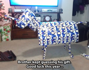 funny picture wrap gift unicorn Christmas box package wanna joke.com