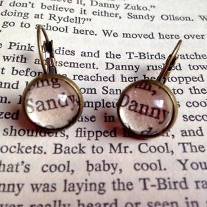 Details about KITSCH UNIQUE DANNY SANDY GREASE BOOK QUOTE EARRINGS