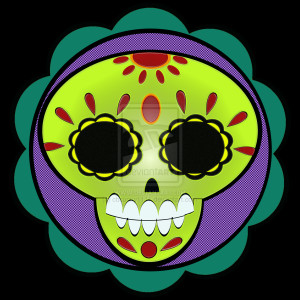 Download Cute Kawaii Sugar Skull in green and purple by cbsunny1111