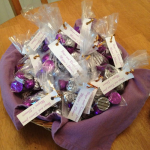 shower party favors. Sucker wrappers, chocolate kisses and chocolate ...