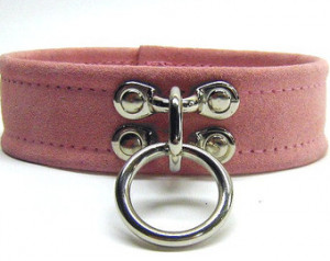 BDSM Slave Collar Baby PINK Genuine Suede Single Ring Lockable for ...
