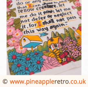Image 2 of Vintage 1970s Quote tea towel with flower power