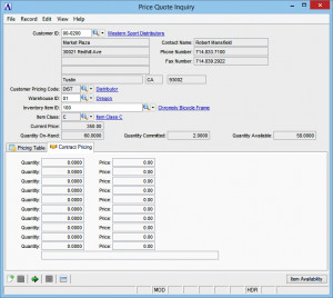 Price Quote Inquiry - Contract Pricing tab