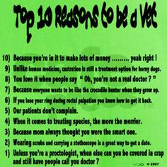 Top 10 Reasons to be a Vet Green T-Shirt I will be a vet one day! More