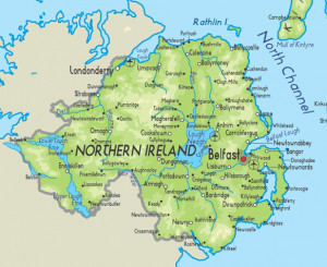 map of Northern Ireland, which sits on the north-east tip of the Irish ...