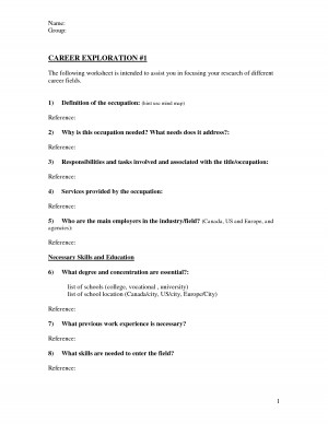 Name Group Career Exploration 1 The Following Worksheet Is Intended To ...
