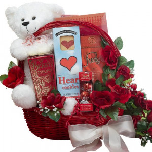 ... Gift Basket With Teddy Bear – Romantic Valentine’s Gift Basket