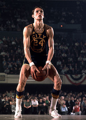 Rick Barry shows off his unique form at the free throw line. Barry ...
