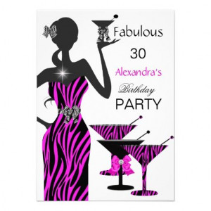 Glamorous Party Girl Zebra Martini Birthday Personalized Invite ...