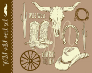 Cowboy clipart and digital scrapbooking paper pack Wild West -father's ...
