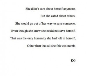 ... humanity she had left in herself other than that all she felt was numb