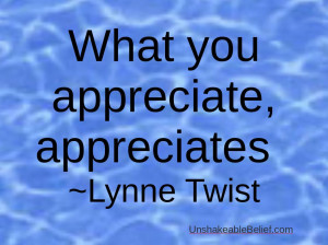 What you appreciate, appreceates. Lynne Twist