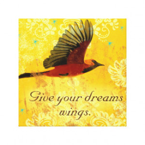 Dreams Inspirational Quote Red Black Bird Yellow Canvas Prints