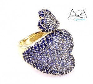 Blue Sapphire You and Me Heart Shape Ring