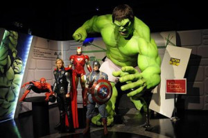 Wax figures designed to look like characters from the Marvel ...