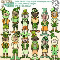 ... Gals Leprechaun Clipart -12 Cute, Glitter Elf Designs #stpatricksday