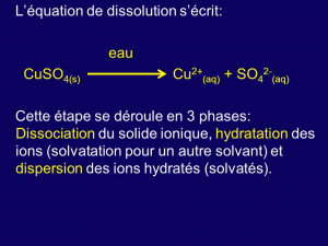 équation de dissolution s’écrit: eau CuSO 4(s) Cu 2+ (aq) + SO ...