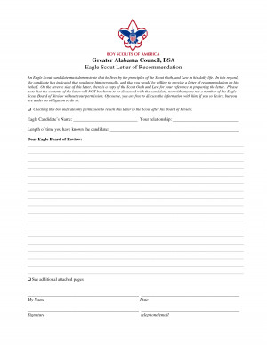 Greater Alabama Council, BSA Eagle Scout Letter of Recommendation