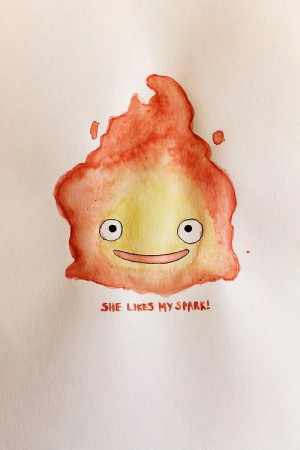 ... fire tattoo smile doodle water color spark Howls Moving Castle