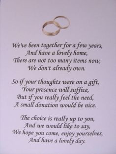 40 Wedding poems asking for money gifts not presents - Ref: no 1 ...