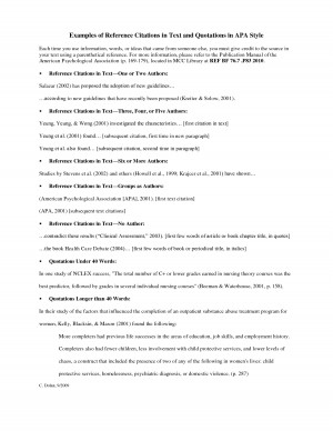 APA Format Examples of Quotations and Reference Citations in Text