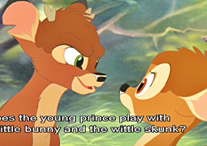Does the young Prince play with the wittle bunny and the wittle skunk?