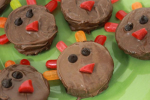 Chocolate covered Oreo turkeys