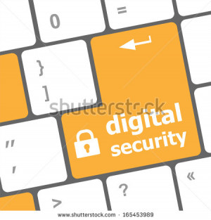 Safety concept: computer keyboard with digital security icon on enter ...