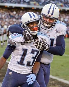 Tennessee Titans WR Kendall Wright (13) celebrates with LT Michael ...