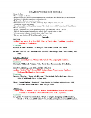 CITATION WORKSHEET 2009 MLA