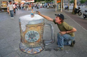 ... the Chalk Guy showing his amazing artworks 3D Drawing in the sidewalk