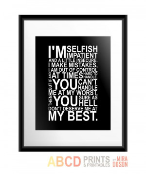 quote print I'm selfish, impatient and a little insecure. Marilyn ...