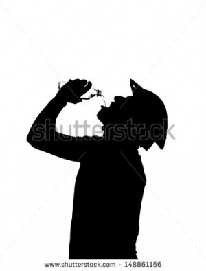 ... of a young man drinks water to quench thirst with mountain