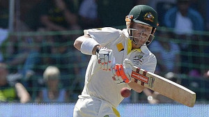 David Warner plays a shot during Australia's second innings in the ...