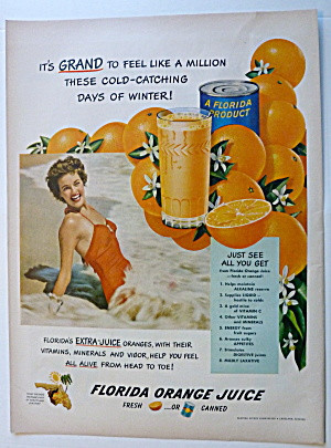 1950 Florida Orange Juice with Lovely Woman In Water (Image1)