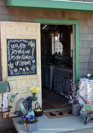 Chalkboard door and spring quote inspiration #chalkboard #pottingshed