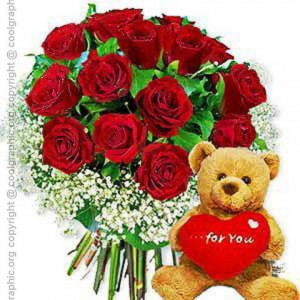 Teddy Bear With Bouquet Of Roses For You