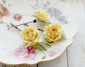 Yellow Rose Flower Hair Pins. Bridesmaids Bridal by rosesandlemons