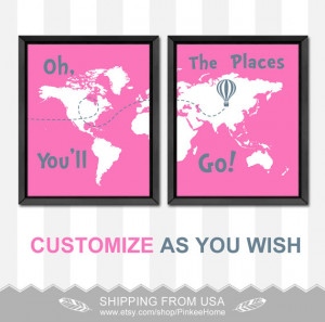 baby girls gift dr seuss quotes wall decor hot air ballon girls room ...