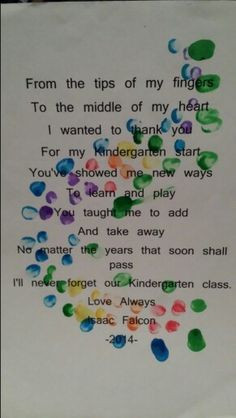 Isaac's farewell gift to his kindergarten teacher. He loved the finger ...