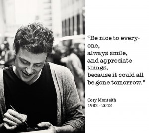 RIP Cory Monteith :'( Can't believe he's really gone...