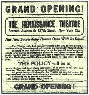 The opening of the Renaissance Theatre in Harlem was a breakthrough at ...