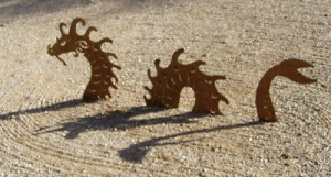 Sea Serpent Dragon 3 Piece Metal Lawn Garden Sculpture Statue Rusted ...