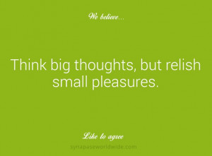 Think big thoughts, but relish small pleasures.